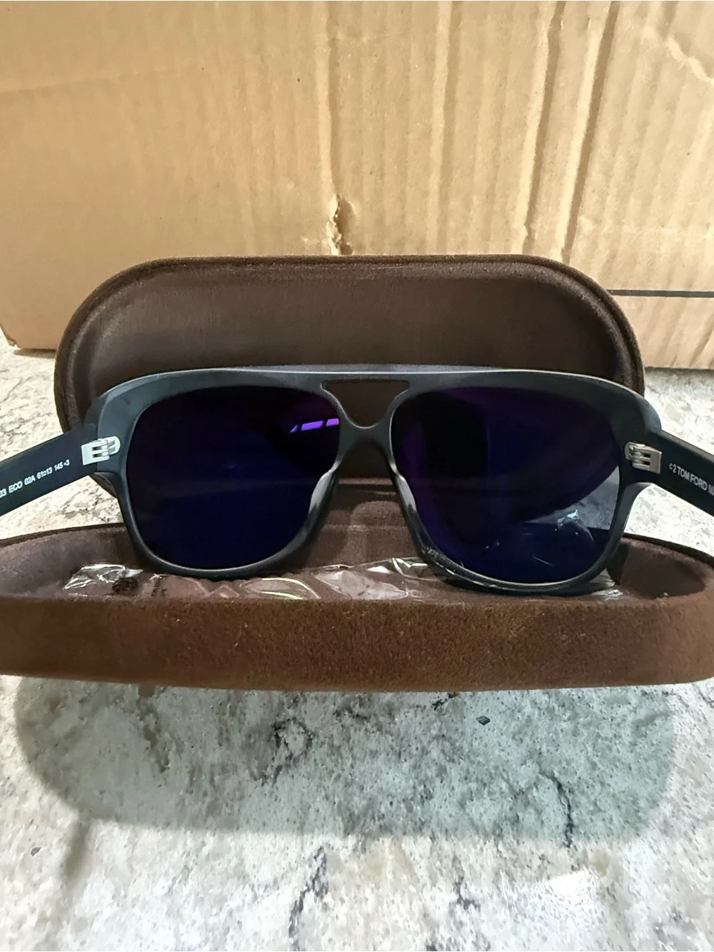 Tom Ford Black Oversized Pilot Sunglasses with Dark Lenses